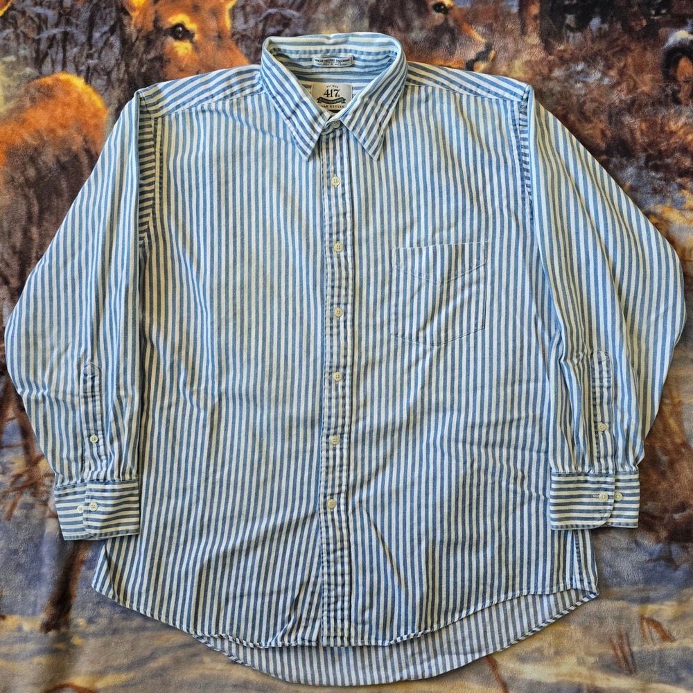 Vintage Van Heusen 417 90s Shirtwear Formal Blue Striped Button Up sz Large/XL